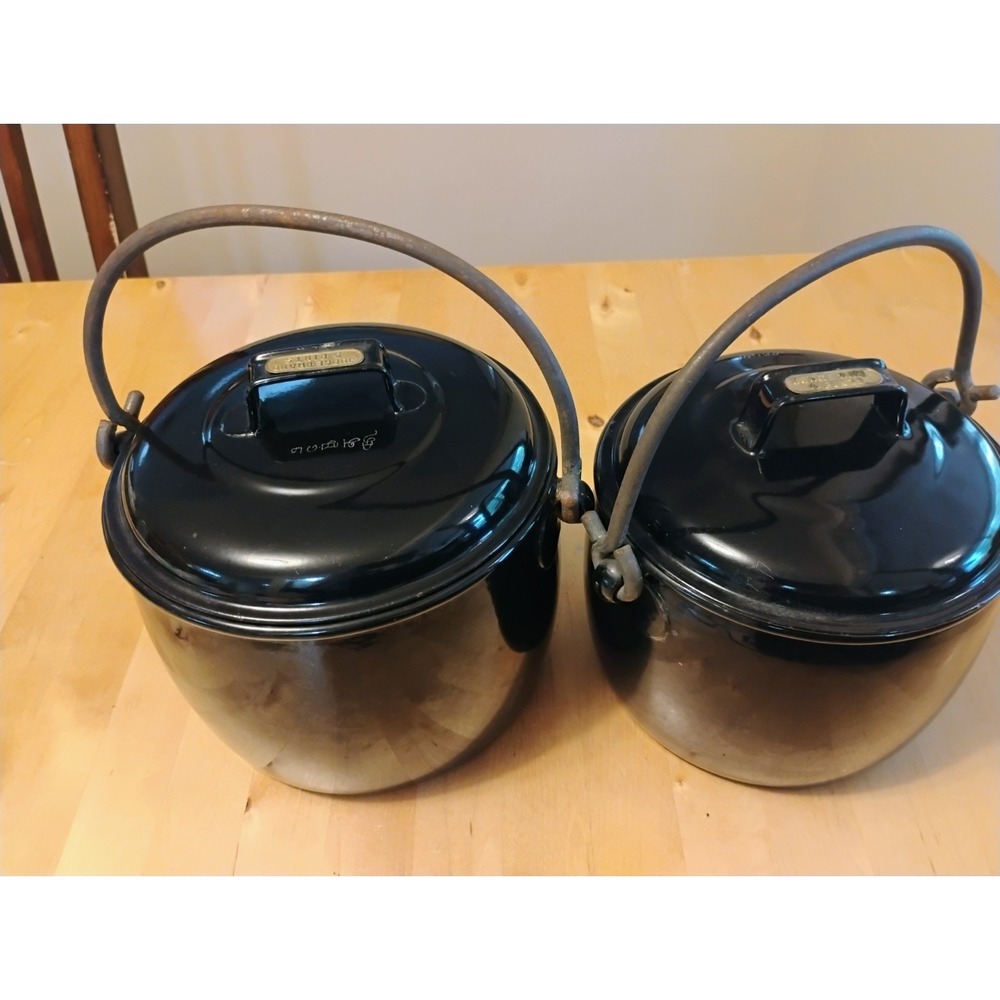 VTG Judge Ware Enamel Pots SET Black 1930s? Art Deco Farmhouse Britain 4/5 PINTS